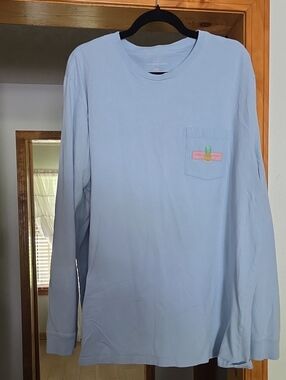 Vineyard Vines Pale Blue Long Sleeve Pocket Tee with Pineapple Accent